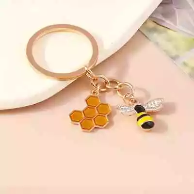 Bee Honey Rhinestone Keychain Keyring Bee Lovers Gift Present Metal Key Ring • £3.95