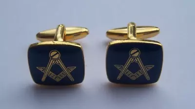 Mason Masonic Cufflinks Links Compass Freemasons Mens New Navy Gold £9.99 A Pair • $12.42