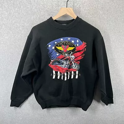 Vintage Fruit Of The Loom Victory Motorcycle Crew Neck Sweatshirt Mens M Black • $32.14