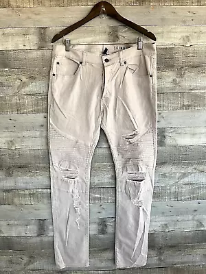 H&M Divided Skinny Distressed Moto Jeans Men 34 (36x32) Beige Button Fly Stretch • $13.99
