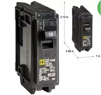 Homeline 15 Amp One-Pole Circuit Breaker HOM120CP Square D Breakers 120/240 VAC • $9.35