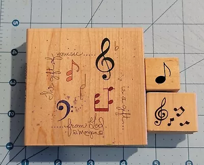 Lot Of 3 Rubber Wood Stamps Gift Of MUSIC Notes Treble Clef Stamps Happen PSX • $9.24