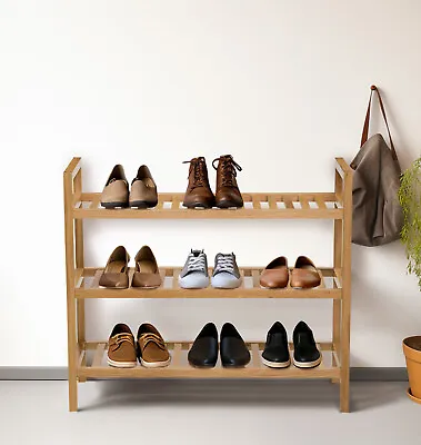 Stackable Oak Shoe Storage Rack | Wide Wooden Hallway Organiser/Stand | 3 Shelf • £64.99