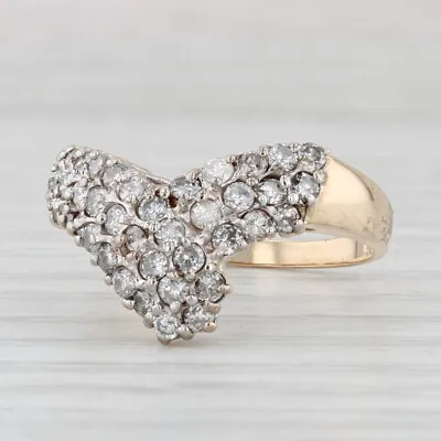 1ctw Pave Diamond Contoured V Ring 14k Yellow Gold Size 7.5 • $479.99