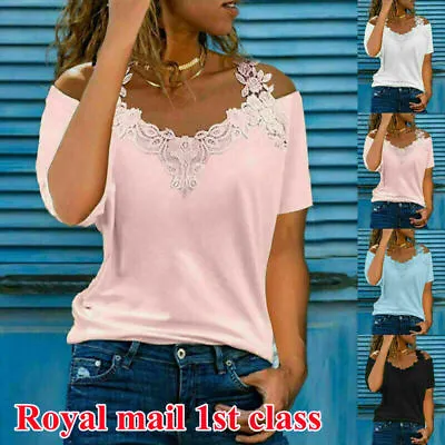 £3.85 • Buy Plus Size Womens Tops Lace Short Sleeve T Shirt Tee Ladies Summer Plain Blouse