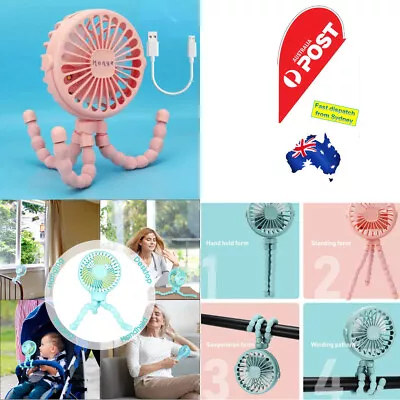 Flexible Cooling Fan Tripod USB Rechargeable Octopus Clip On Baby Stroller Bike • $17.75