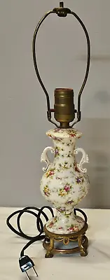 Vintage Antique Porcelain Floral Boudoir Table Lamp W/brass Base • $52