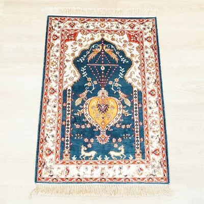 2x3ft Handmade Silk Prayer Rug Bedroom Oriental Hand Craft Carpet YJH264AB • $444