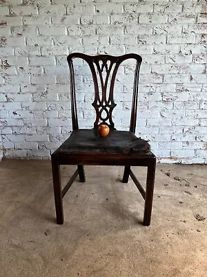Large George III Mahogany Library Dining Or Side Chair Original Leather Seat. • £120