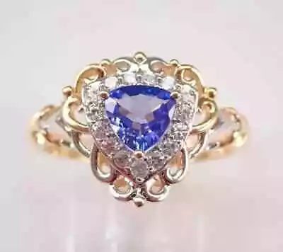 Lab Created Blue Tanzanite 2.30Ct Trillion Cut Halo Ring 14K Yellow Gold Plated • $79.58