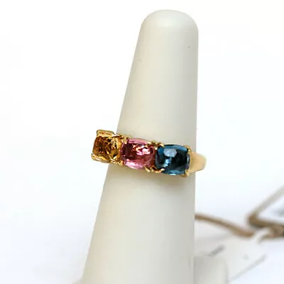 MARCO BICEGO NEW Murano 18K Gold Blue Topaz Citrine Pink Tourmaline Ring 6 • $1365