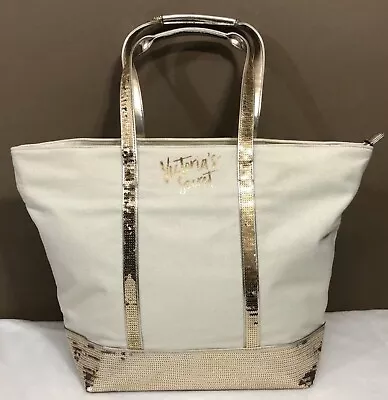 NWT Victorias Secret Gold Sparkle Large Weekender Bag Embellished Free Shipping  • $24.99