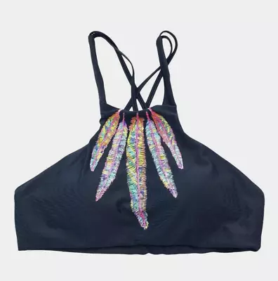 PILYQ S Small Black Gypsy Halter Feather Padded Bikini Swim Suit Top • $18