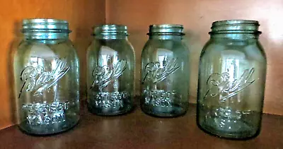 Lot 4 Vintage Blue Quart Ball Jars - Perfect Mason 1910-1923 Canning • $19.95