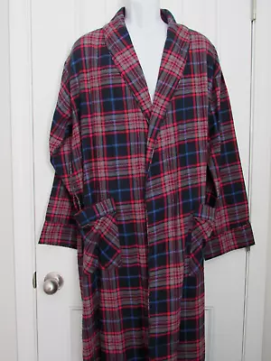 ALEXANDER DEL ROSSA~ NWT Men's Gray Red Blue Plaid Flannel Robe~ M  New No Belt • $12