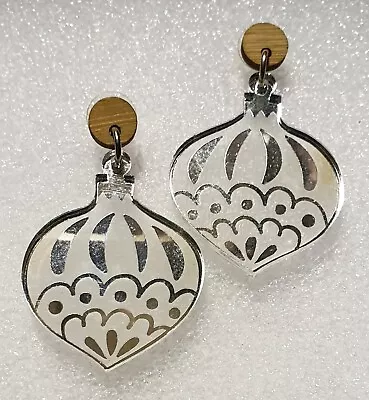 Pair Of Silver Metal And Laser Cut Plastic Silver Christmas Bauble Stud Earrings • $8
