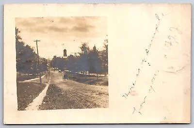 Montrose PA~Long Downhill Dirt Road~Horse Buggy~Court House Clocktower~1906 RPPC • $17