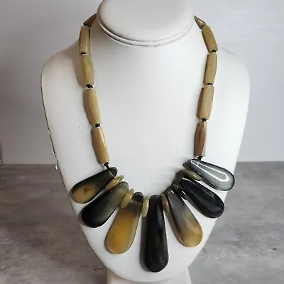 Vintage Signed Talbots Water Buffalo Horn Bead Chunky Necklace  • $9.99