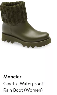 Authentic Moncler Ginette Waterproof Rain Boot Knit Cuff US 8 Eur 38 Green New • $300