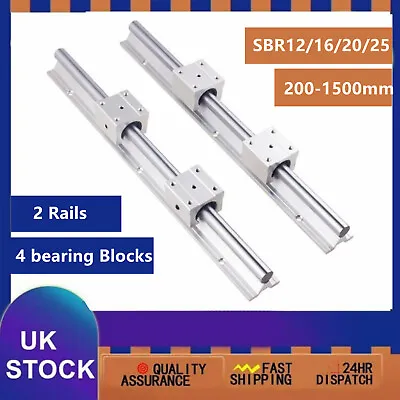 2PCS SBR12/16/20/25 Linear Rails+4PCS 4X SBR12/16/20/25/UU Bearing Blocks CNC UK • £25