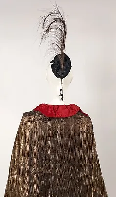 Opulent Antique Edwardian Velvet Headpiece W Velvet Beading & Tall Feathers • $125