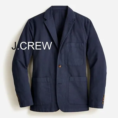 JCREW Blazer Navy Blue Chore Cotton Linen Chino 36 Suit Jacket 36S Slim S Casual • $98.50