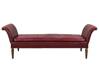 Mid Century Mahogany & Red Leather Scroll Arm Chaise Lounge Day Bed Bench 88  • $2000