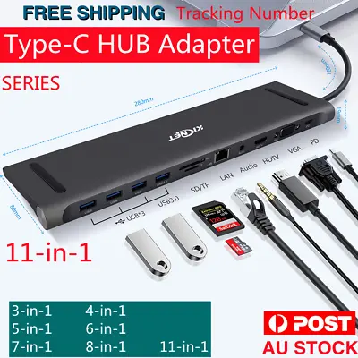 $28.90 • Buy USB C USB-c Type-C HUB Adapter  3 4 5 6 7 8 11-in-1 HDMI VGA LAN Macbook Pro 