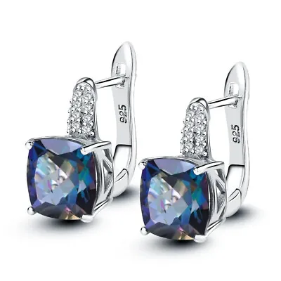 Natural 7.32Ct Blueish Mystic Quartz Gemstone 925 Sterling Silver Stud Earrings • $52.35