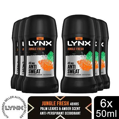 Lynx Anti-Perspirant Deodorant Stick 48H Odour Protection Jungle Fresh 50ml 6pk • £13.99