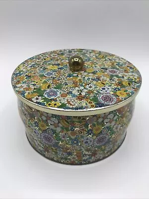 Vintage Daher Round Floral Decorated Tin Long Island NY Made In England • $14.99