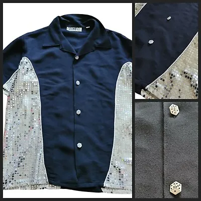 VTG Casino Wear Los Angeles Black Silver Sequins Dice Vintage 90s Gambling Shirt • $39.99