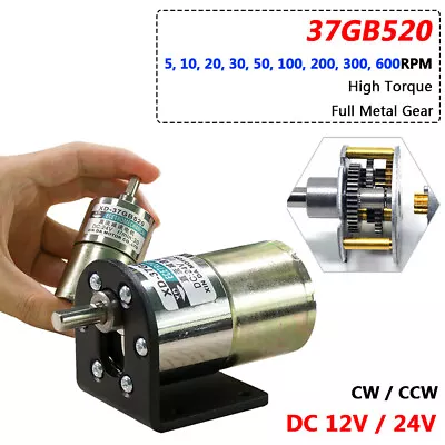 37mm Mini DC 12V/24V Gearmotor 10W Gearbox Motors Metal Gear 5 To 600RPM 37GB520 • $21.65