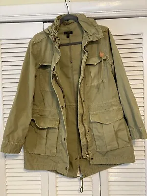 J.Crew Utility Jacket Women’s Size Medium Army Green Full Zip Button Hooded 2017 • $45