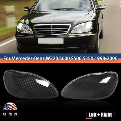 Pair Headlights Lens Cover Lam Clear For 1998-2006 Mercedes W220 S600 S500 S350 • $66.99