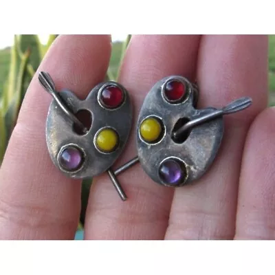 Vintage Taxco Mexico 925 Sterling Silver Artists Palette Earrings • $99