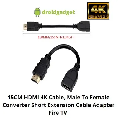 15cm HDMI 4K Cable Male To Female Converter Short Extension Cable Fire TV • £2.85