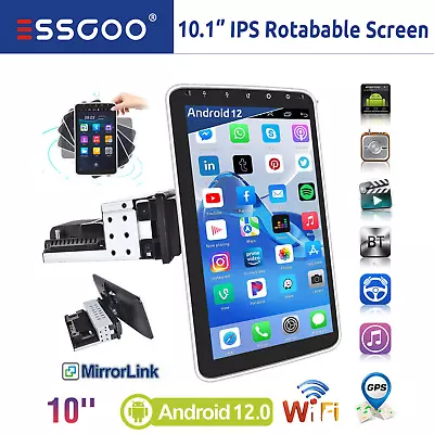 Single 1 DIN Rotatable 10.1  Android 12 Touch Screen Car Stereo Radio GPS NAV FM • $108.99