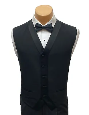 Men's Black Tuxedo Vest & Bow Tie Satin Trim Formal Wedding Cruise Prom Mason M • $17.99