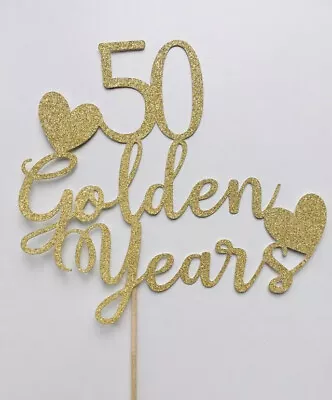 50 Fifty Golden Years Cake Topper 50th Wedding Anniversary Birthday Hearts • £3.89