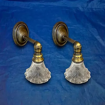 Pair Antique Brass Early Electric Style Wall Sconces 26K • $1500