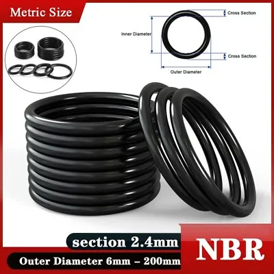 2.4mm Cross Section O Rings Pack Of 10 - Nitrile Rubber Seals NBR 6mm - 200mm ID • $2.97