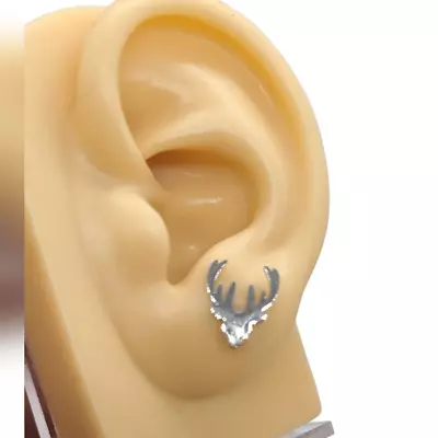 New Deer Antler Earrings Silver Stainless Steel Stud Moose Elk Reindeer Jewelry • $20