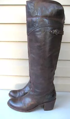 Frye Boots Womens 7.5 B Jane Tall Riding Boot 77594 Brown Leather Heels Pull On • $49.90