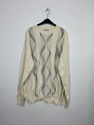 Vintage 90s Knit Jumper Westbury C&A Abstract Pattern Mens Cosby Pullover Large • £16.99