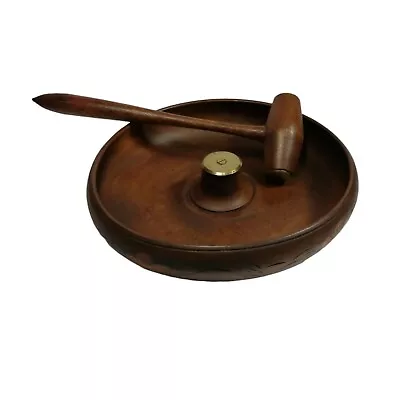 $29.71 • Buy Vintage Rosewood Nut Cracker Bowl Hammer Gavel Mallet Brass Floral Accents MCM