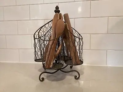 Rotating Metal Utensil Caddy Holder Gray Chicken Wire 11  Free Standing Rustic • $20