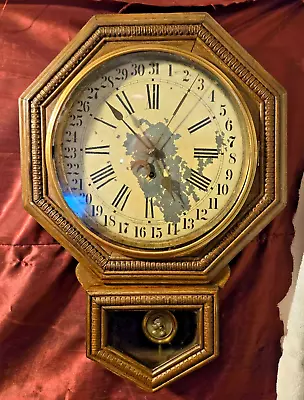 Antique Working Waterbury Short Drop Octagon 8-Day Time Calendar Wall Clock • $85