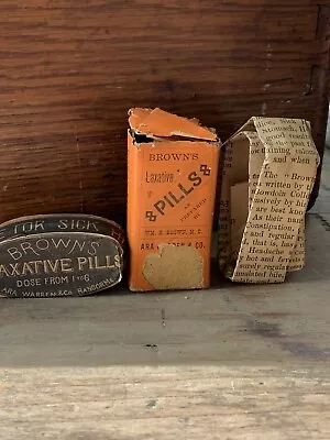 Antique Advertising Quack Medicine Brown's Laxative Pills NOS Oval Wood & Flyer • $29.69