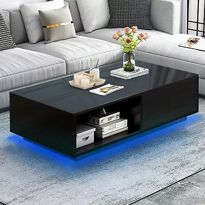 $139.99 • Buy White/Black High Gloss Coffee Table 16Color LED Light Living Room Storage Drawer
